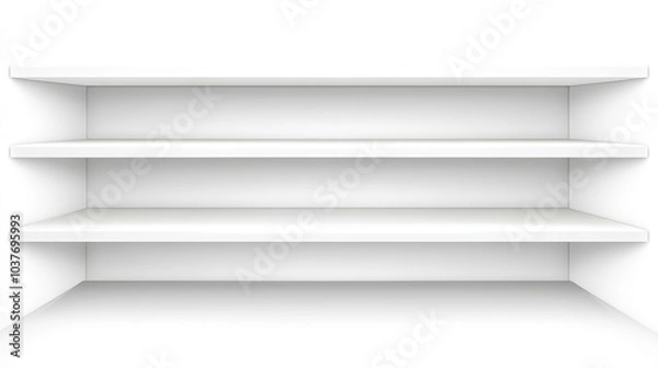 Fototapeta Empty white store shelves in a flat style isolated against a white background