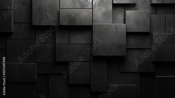 Fototapeta Textured black abstract background with geometric square patterns, creating a sleek, modern, and minimalistic design for tech-related visuals.