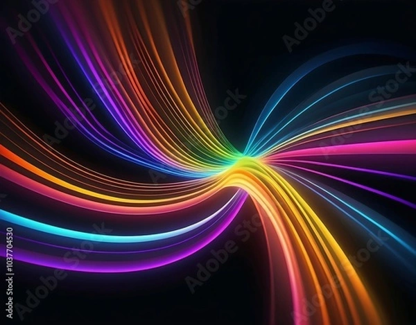 Fototapeta Exquisite fluid of colorful fluorecent light waves on black background. Author Artist Nadia Russ.	