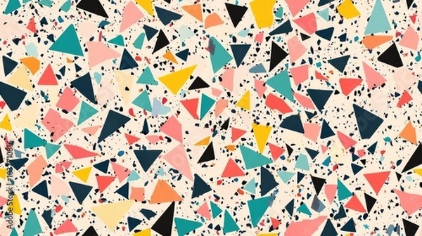 Fototapeta Seamless random triangle pattern suitable for surface design and print High quality illustration featuring scattered geometric shapes Trendy terrazzo inspired graphic tile for backgrounds or texti