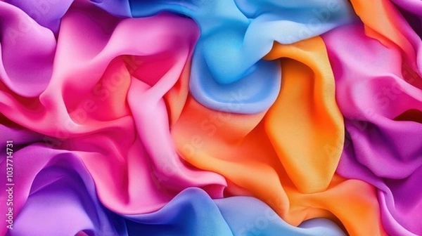 Fototapeta Colorful plain curled fabric background made of cotton polyester and lycra