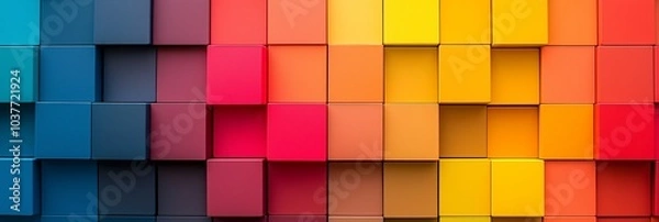 Fototapeta A neat arrangement of colorful cubes form a vibrant gradient pattern, highlighting contrast.