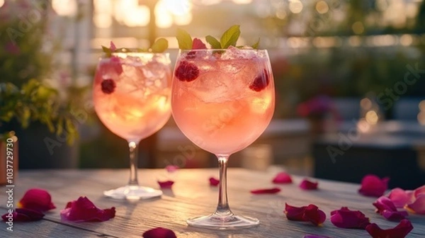 Obraz Pink Cocktails with Raspberry and Mint