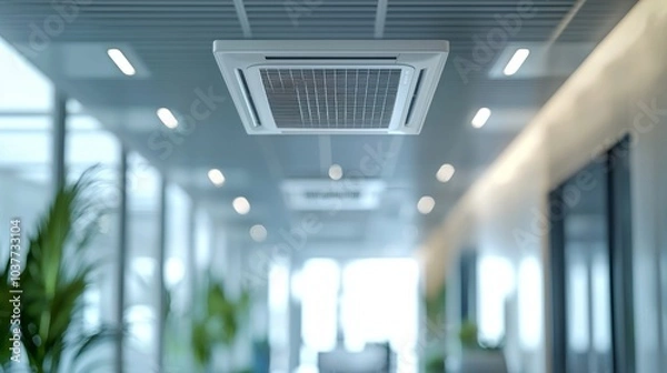 Fototapeta Modern air conditioning unit mounted on the ceiling in a sleek office interior
