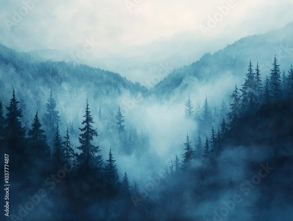 Fototapeta Misty Mountain Forest: A Serene Landscape