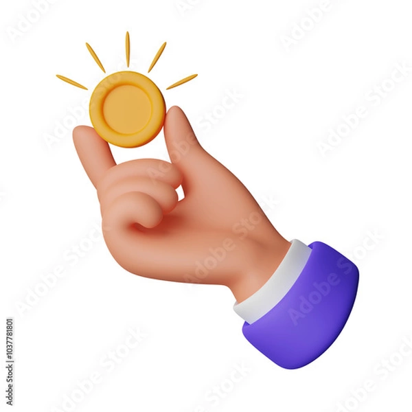 Obraz Hand holding coin 3d illustration