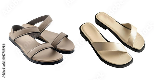 Fototapeta Stylish Beige Flip Flops on Transparent Background