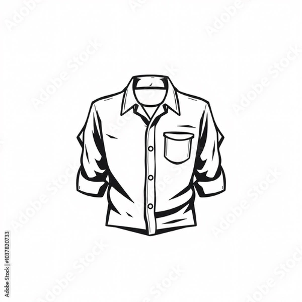 Obraz Stylish rolled sleeve button-up shirt design featuring a single chest pocket on a plain background
