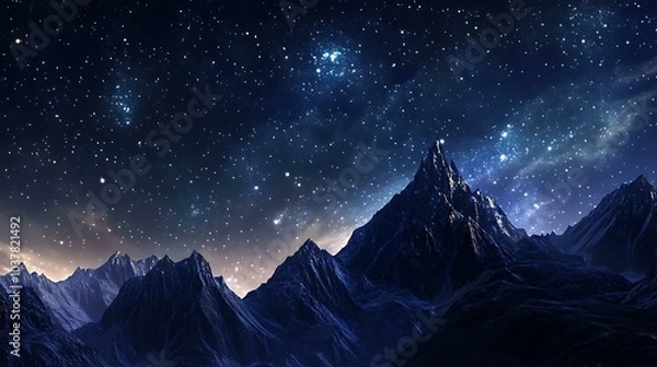 Fototapeta A starry night sky over a mountain range, with constellations clearly visible in the background