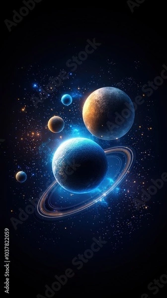 Fototapeta Abstract space-inspired background with planets and starfields