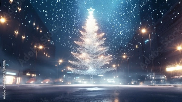 Obraz クリスマスの魔法に包まれた夜の街と輝くクリスマスツリー
