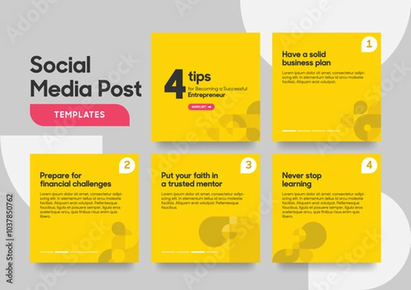 Obraz Social media carousel post template. Instagram and facebook square post template. Instagram tips post collection tutorial, tip, trick, quick tips, layout template design