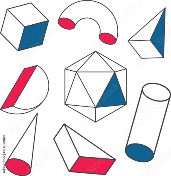 Obraz 3D geometric shapes Vector set illustration isolated on white background.