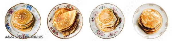 Fototapeta Pancakes in interior bowl isolated on a transparent PNG background, white background , cut out, clipping path, Generative Ai