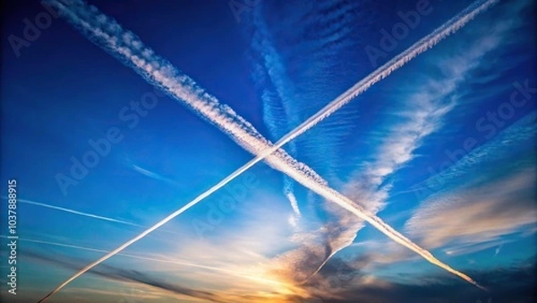 Fototapeta Contrail in blue evening sky forming x shape