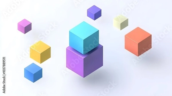 Fototapeta Abstract 3d render, geometric composition, colorful background design with cubes