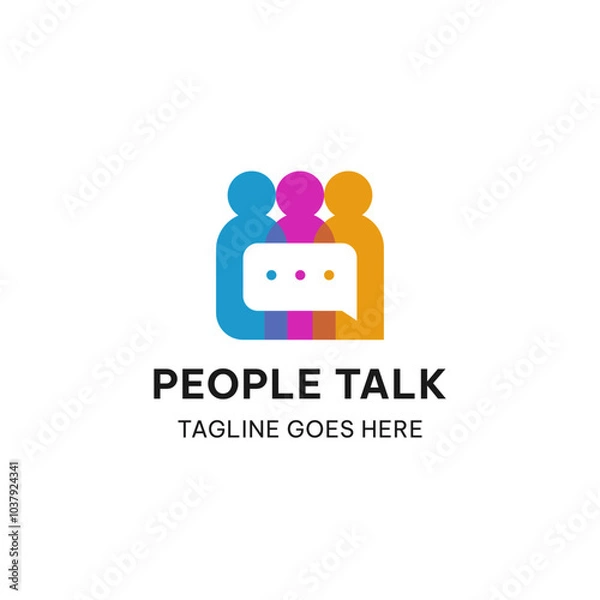 Obraz People talk logo template in simple style. Diverse people and chat bubble vector illustration