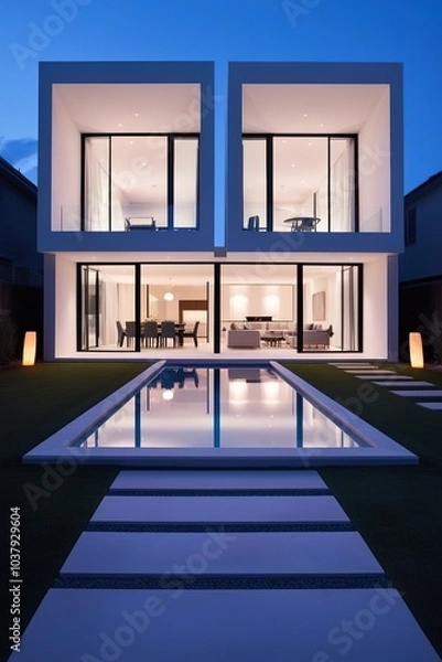 Fototapeta realistic modern multi-floor interior apartment building with swimming pool exterior architectural visualization background photo