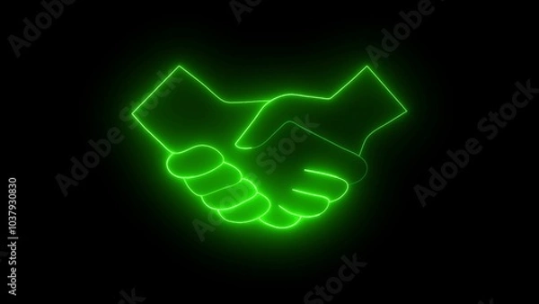 Fototapeta Glowing neon Symbol of handshake, agreement contract concept. Neon light illustration concept icon check hand	