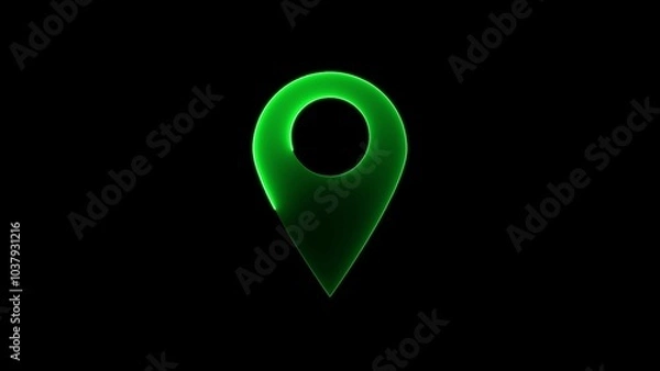 Fototapeta Glowing neon location icon. located map pin on black background.	