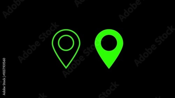 Fototapeta Neon glowing location icon. location pin linear icon. GPS location pointer animated icon. signal and location pin point marker	