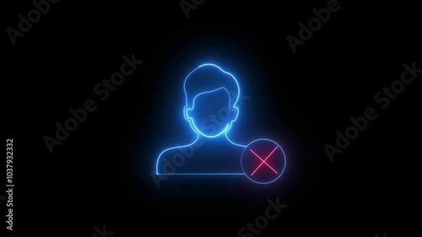 Fototapeta : Profile is not ready, Glowing neon person sign icon people  icon. Glowing neon person sign on a black background. User line icon , line icon.