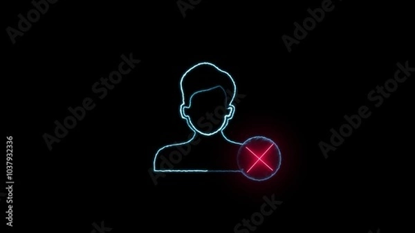 Fototapeta : Profile is not ready, Glowing neon person sign icon people  icon. Glowing neon person sign on a black background. User line icon , line icon.