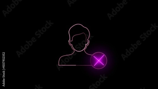 Fototapeta : Profile is not ready, Glowing neon person sign icon people  icon. Glowing neon person sign on a black background. User line icon , line icon.