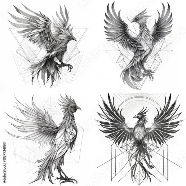 Obraz Phoenix geometric tattoo design