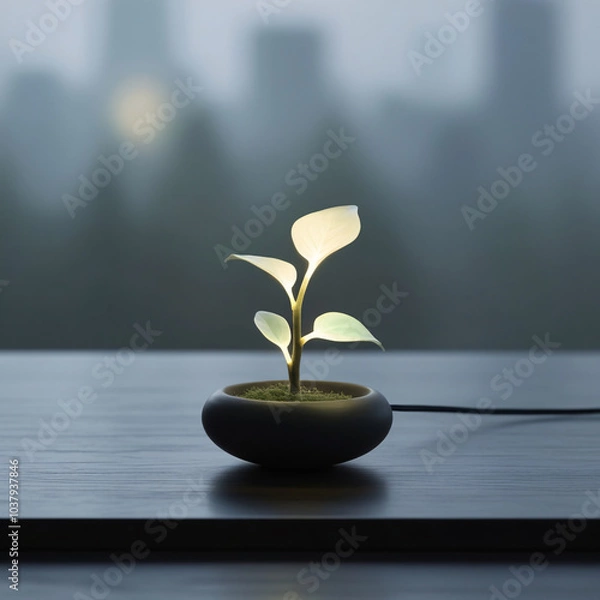 Obraz A glowing plant brings nature and light together in serene elegance.