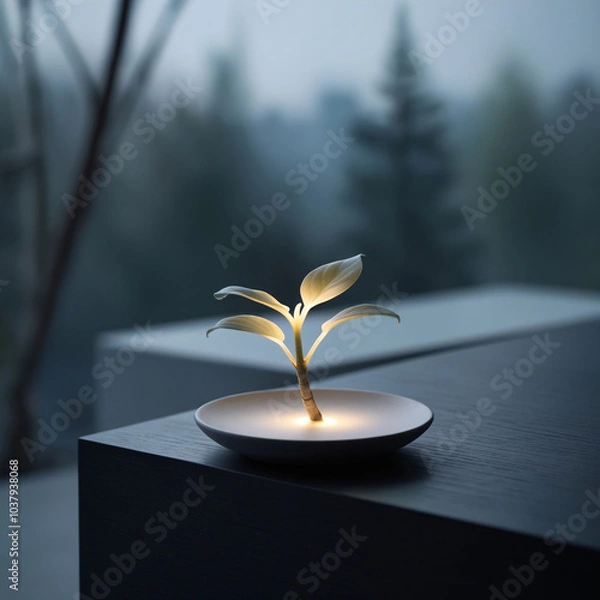 Obraz A glowing plant brings nature and light together in serene elegance.