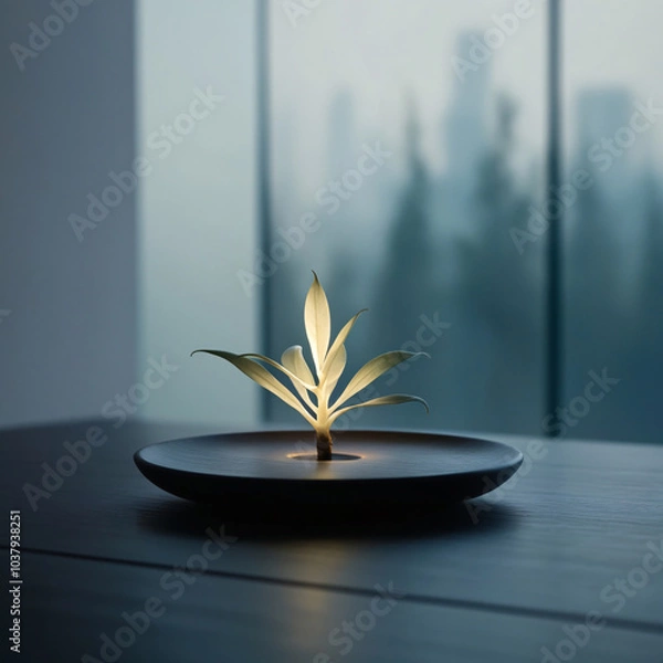 Obraz A glowing plant brings nature and light together in serene elegance.