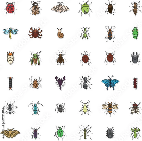 Obraz ミニ昆虫ステッカーアイコンセット（背景なし）