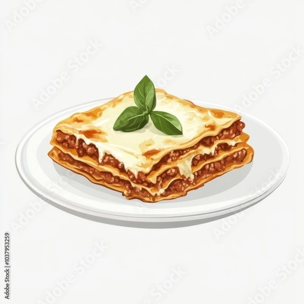 Fototapeta piece of lasagna on white plate