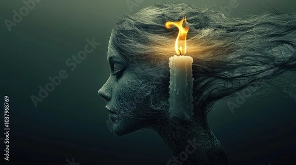 Obraz Woman with Candle Flame on Head  Abstract Art  Surrealism