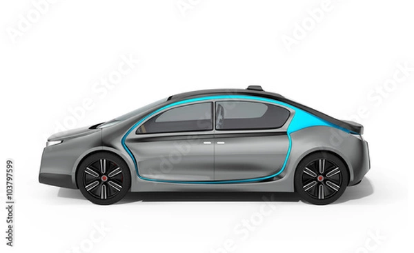 Fototapeta Side view of autonomous electric car isolated on white background. Clipping path available.