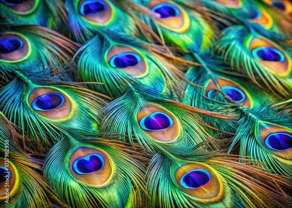 Fototapeta Long exposure unveils hidden beauty of peacock feather.