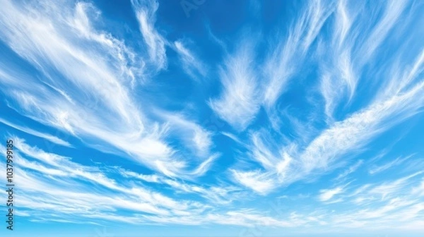 Fototapeta Serene Blue Sky with Wispy Clouds