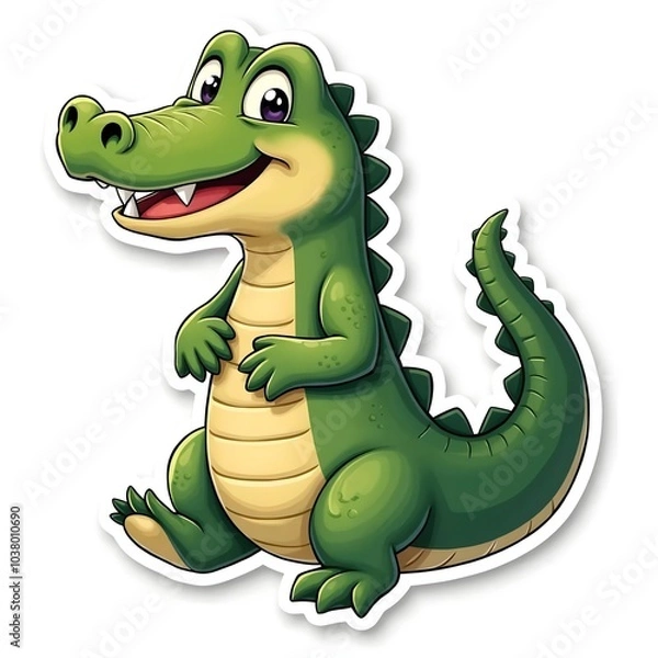 Fototapeta Cartoon Alligator Sticker Smiling Green Illustration. Generative AI