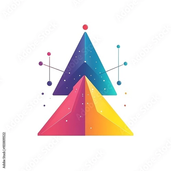 Fototapeta A vibrant geometric design featuring two pyramids with colorful gradients and abstract elements.