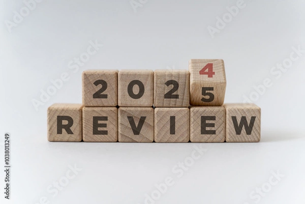 Fototapeta 2024 business and customer review for business strategic planning in the next year 2025. Flipping of 2024 to 2025 on wooden blocks. End of the year business concept.	