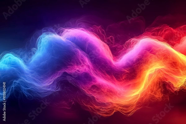 Obraz Dynamic abstract waves of colorful light in vibrant hues of blue, pink, and orange, creating a glowing, ethereal effect on a dark background
