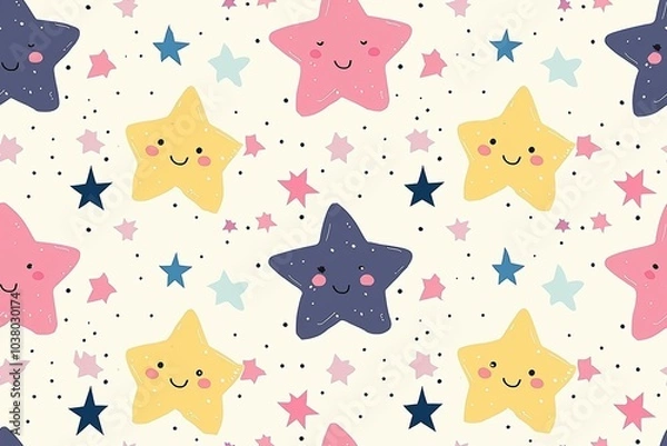 Fototapeta Smiling Stars Pattern on Cream Background