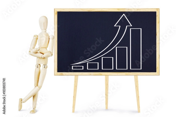 Fototapeta Man doing presentation about growth of indicators. Abstract imag