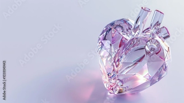 Fototapeta a minimalist representation of the human heart as a delicate crystal sculpture, with facets of love and compassion refracting the light of understanding and empathy