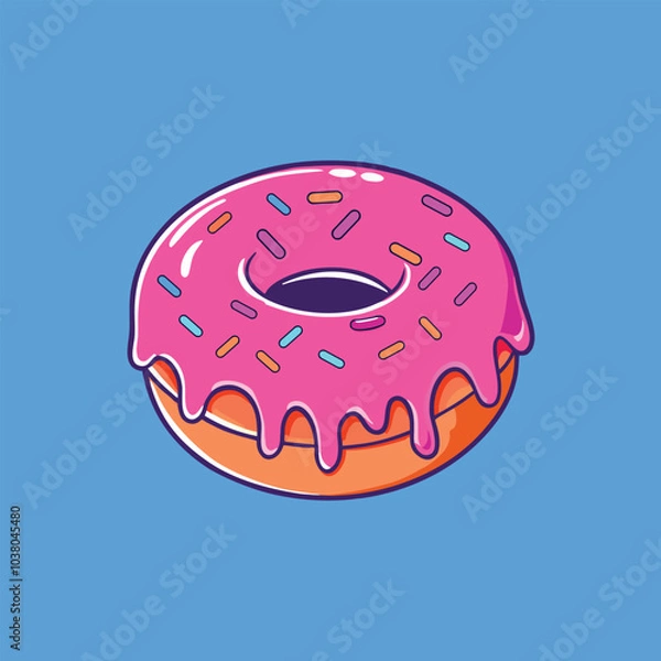 Fototapeta Pink Glazed Donut With Sprinkles Cartoon Vector Icon Illustration.