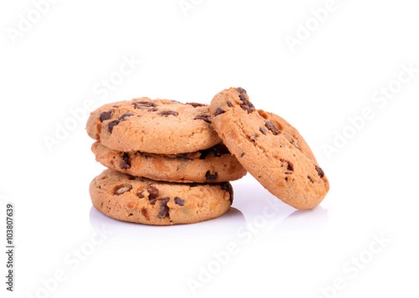 Fototapeta Chocolate chip cookies isolated on white background.