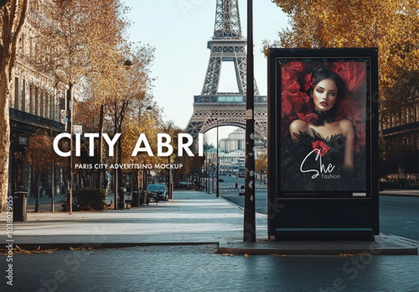 Fototapeta Fashion poster mockup in city of Paris, generative ai image