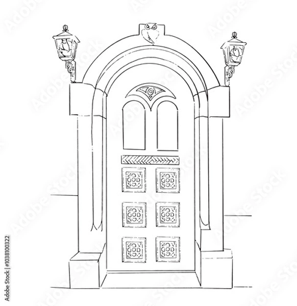 Obraz Illustration of a door in a black outline 
