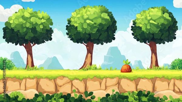 Fototapeta Game background for 2D mobile casual game, cartoon, colorful,  suitable for menu screens and level selections